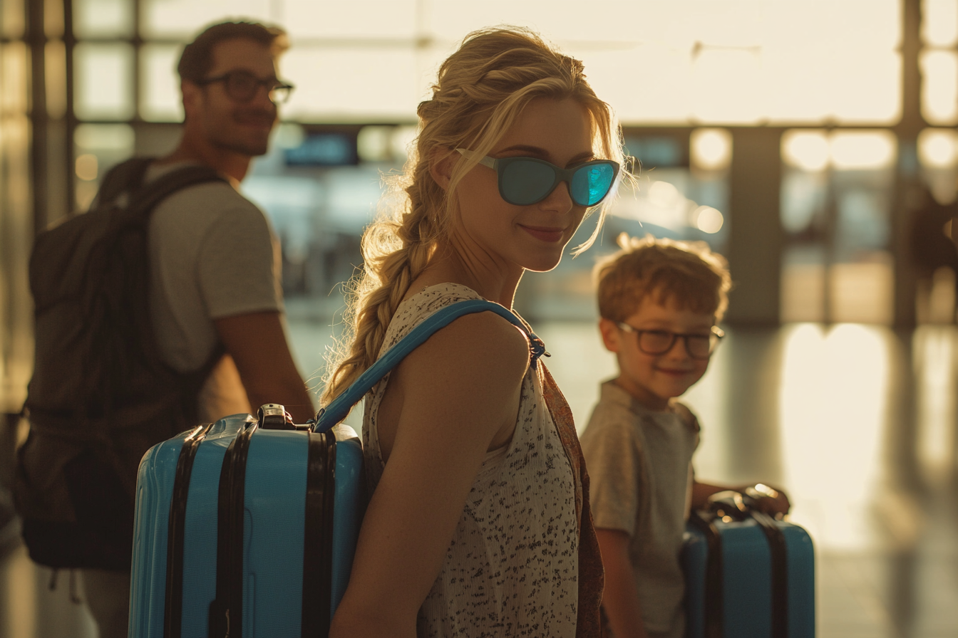 Family looking happy at the airport | Source: Midjourney