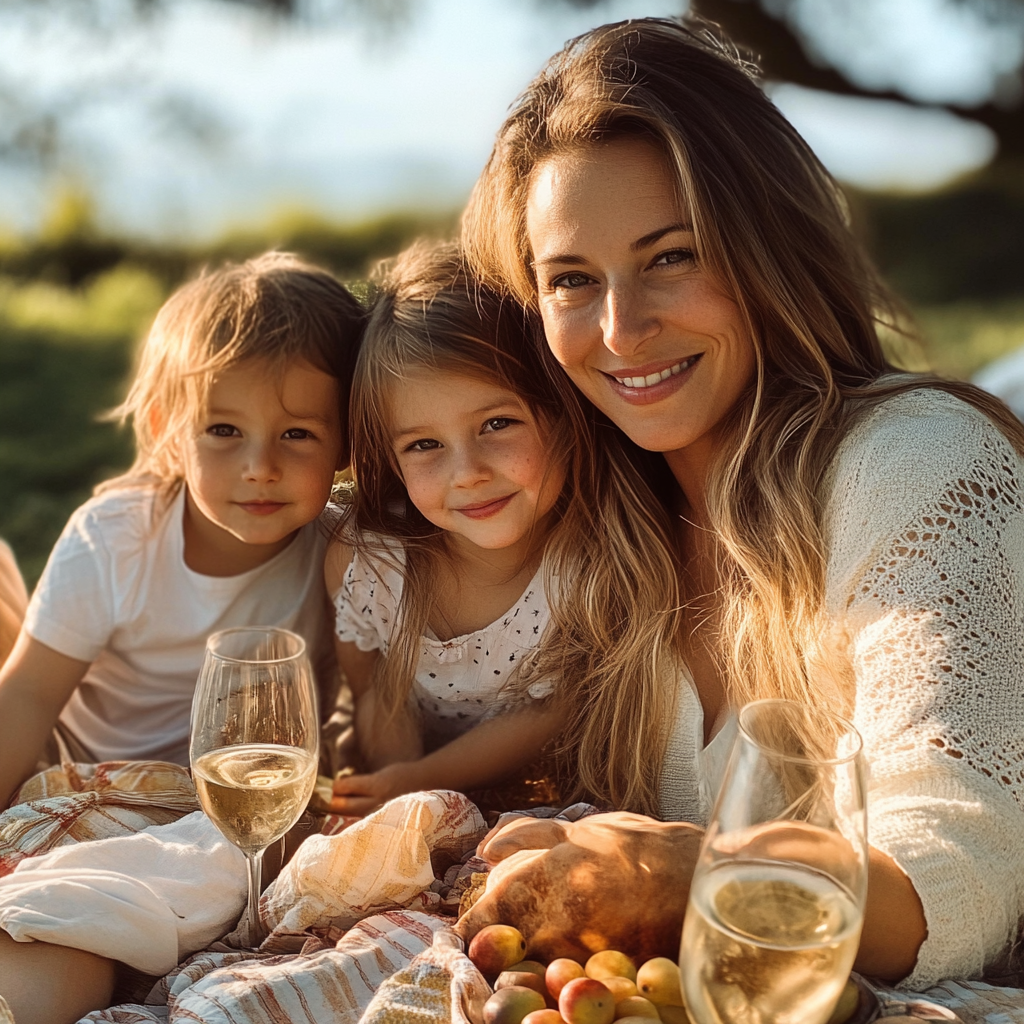 Mother and her children enjoying picnic | Source: Midjourney