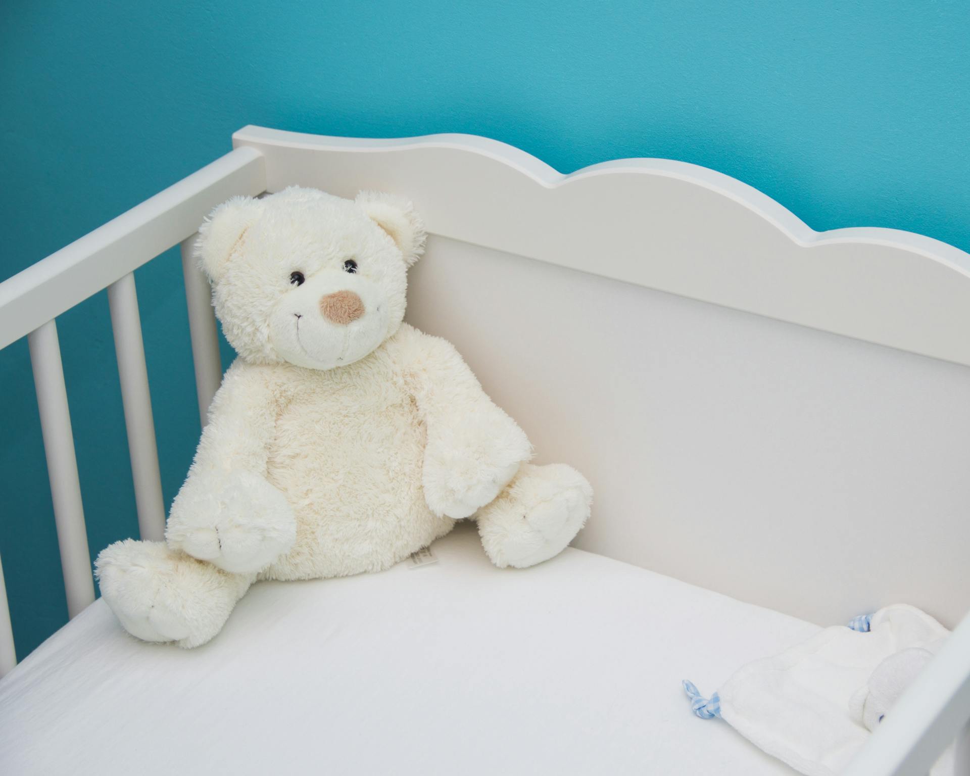 A stuffed bear lying in a baby crib | Source: Pexels
