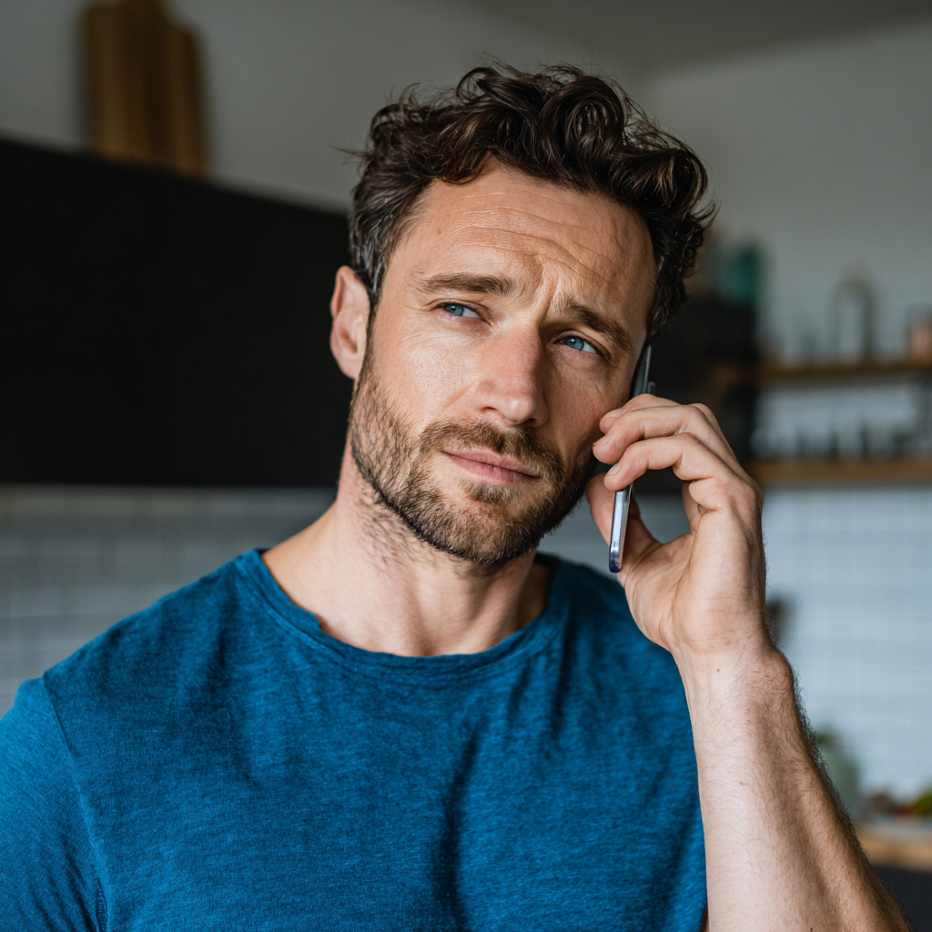 A pensive man talking on a cellphone | Source: Midjourney