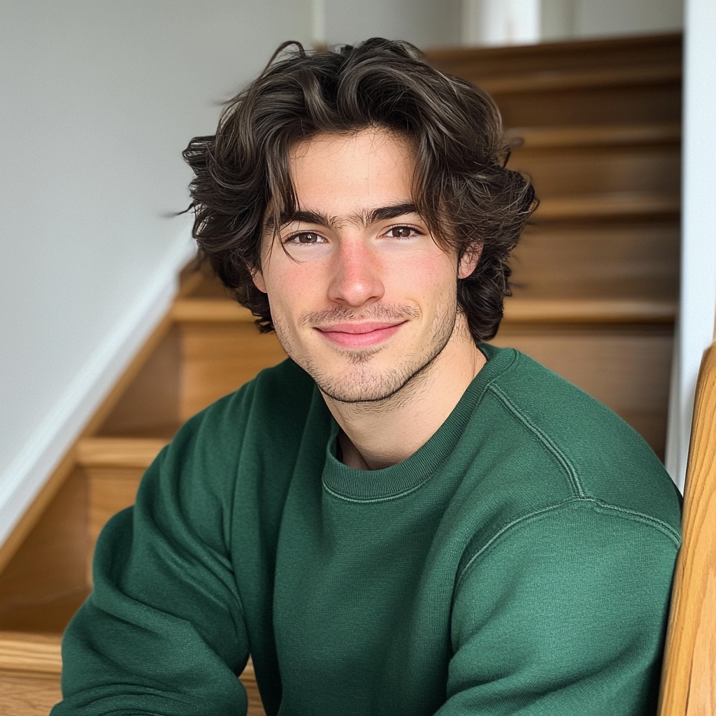 A young man sitting on a staircase | Source: Midjourney