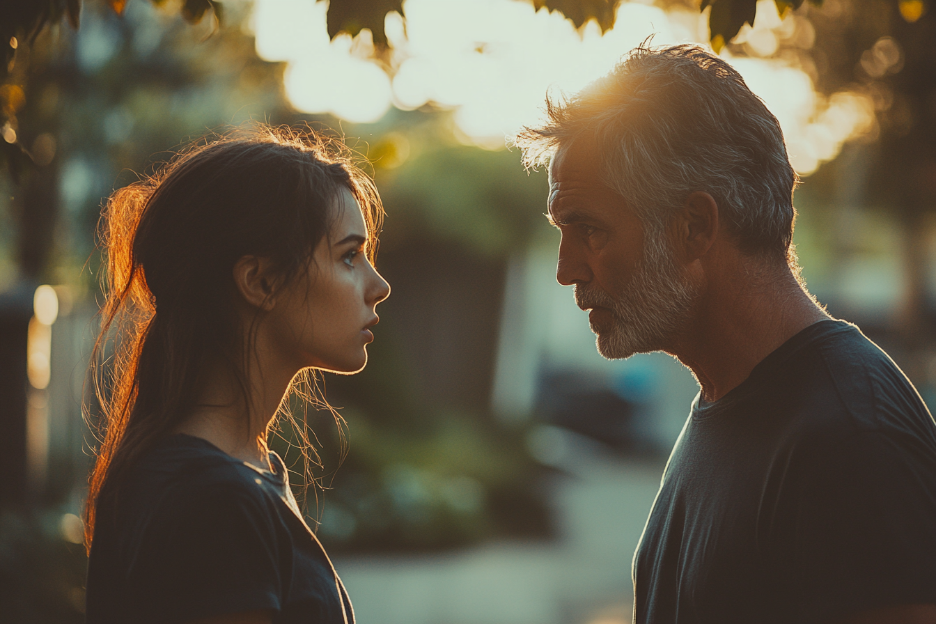 A frustrated father engaged in a tense conversation with his daughter | Source: Midjourney