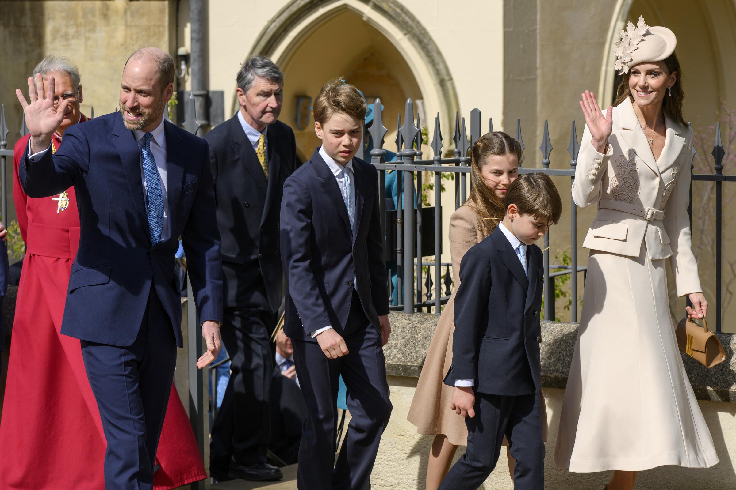 William, Prince of Wales, Prince George, Prince Louis, Princess Charlotte and Catherine, Princess of Wales attend the Easter Service at St Georgeâs Chapel at Windsor Castle in Windsor, United Kingdom on April 05, 2026. | Source: Getty Images