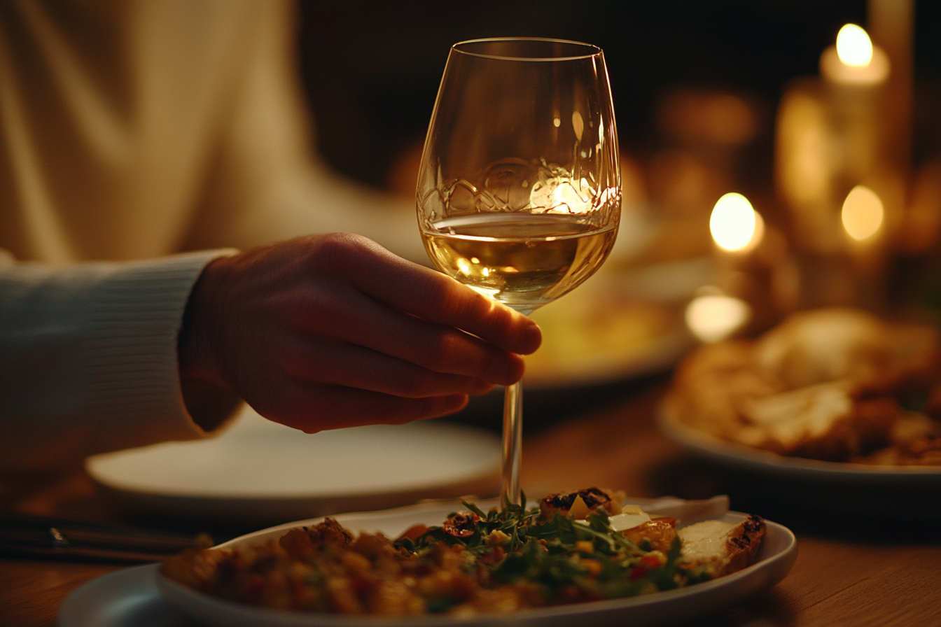 Close up shot of masculine hands holding a glass of wine | Source:  Midjourney