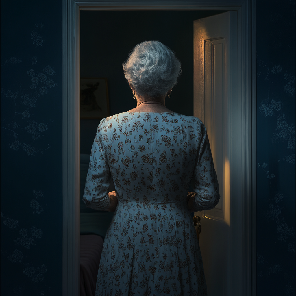 A woman standing outside a bedroom | Source: Midjourney