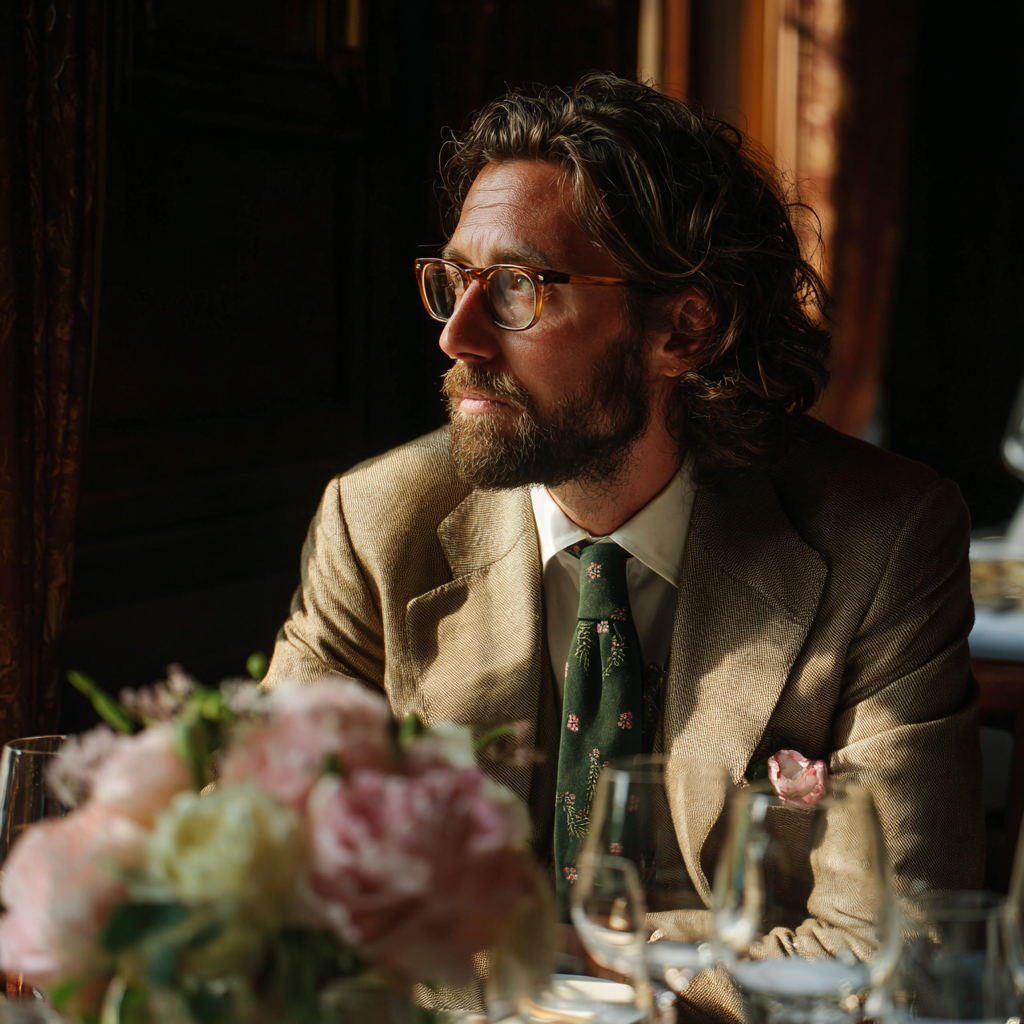 A man sitting at a wedding reception | Source: Midjourney