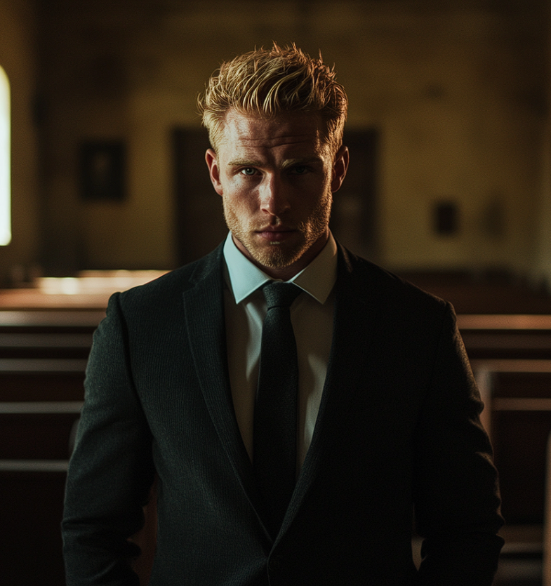 A man in a suit standing in a church | Source: Midjourney