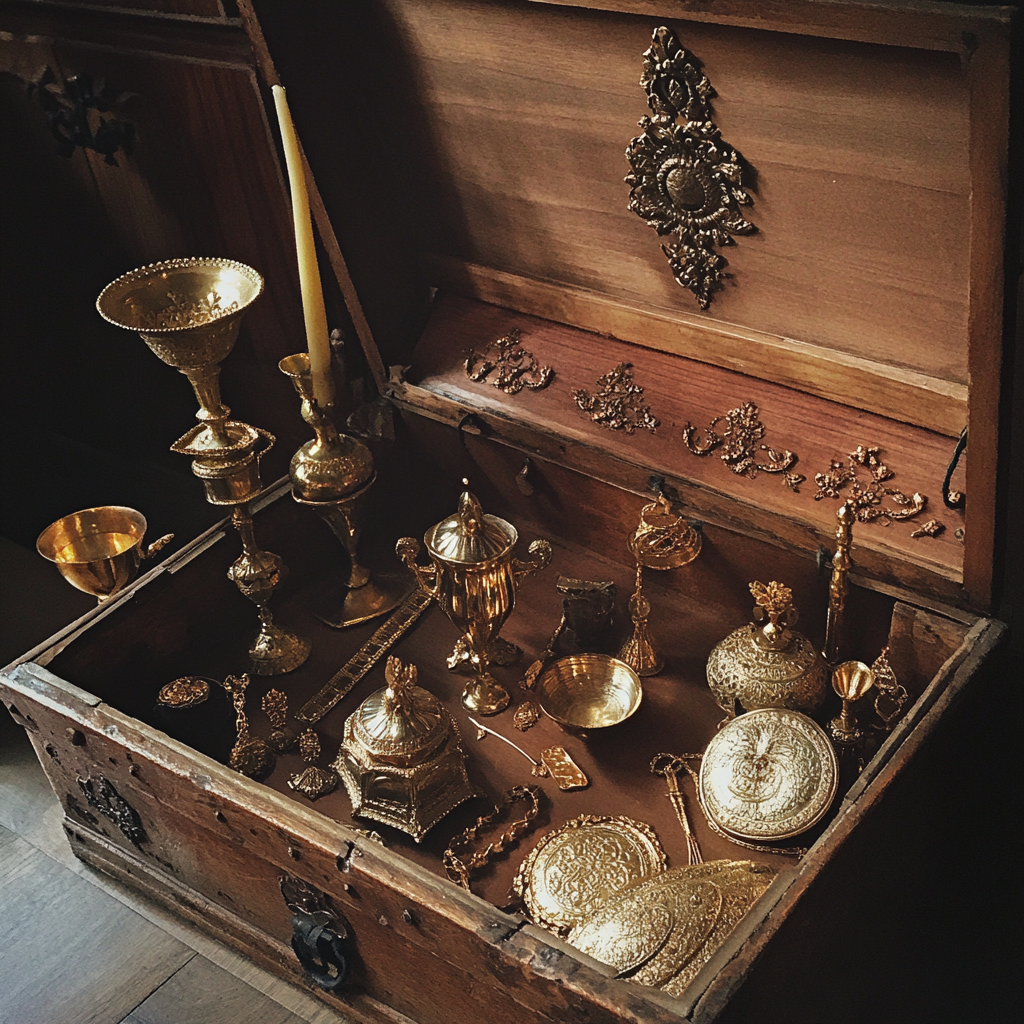 A chest with gold objects | Source: Midjourney