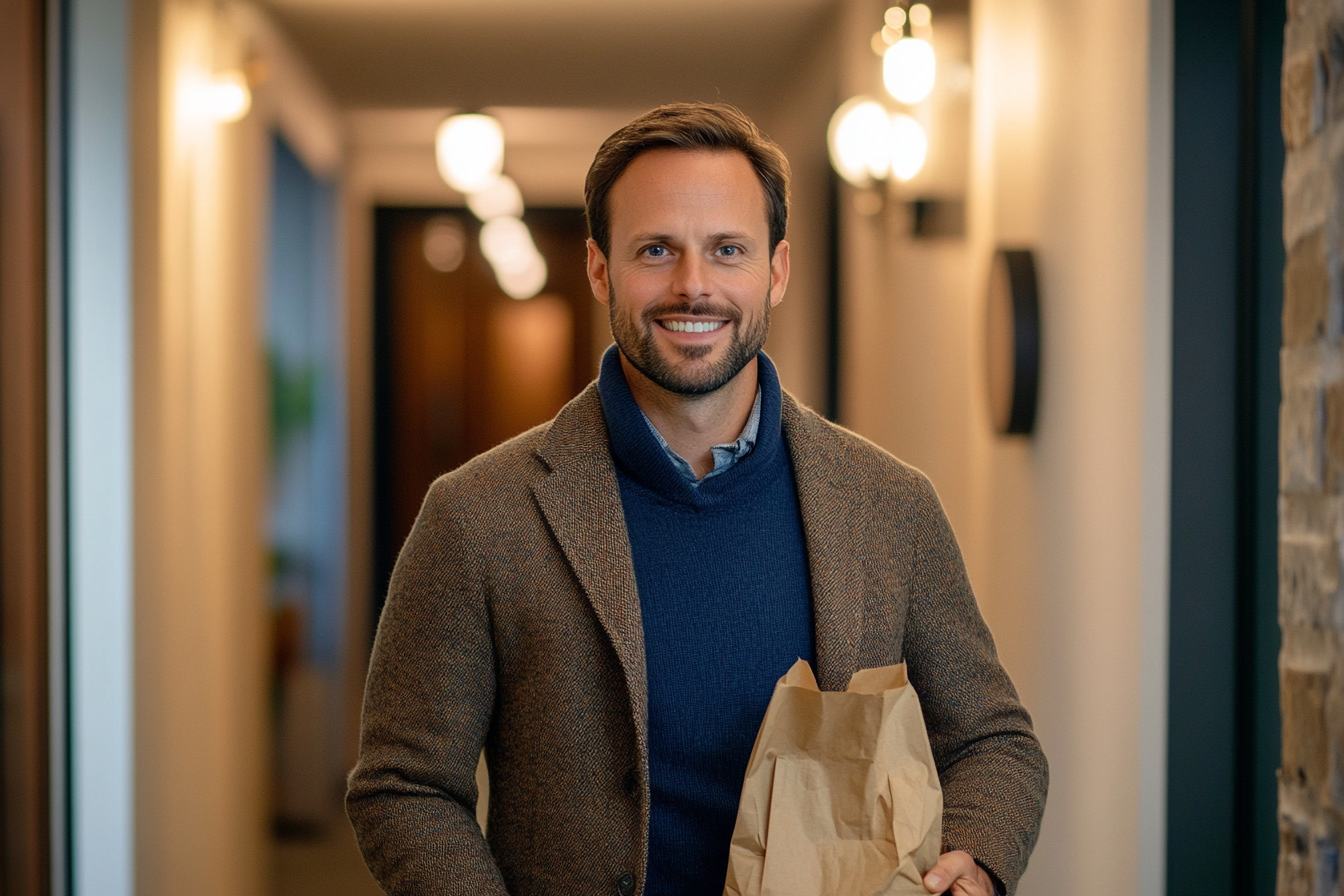 A man holding a takeout bag | Source: Midjourney