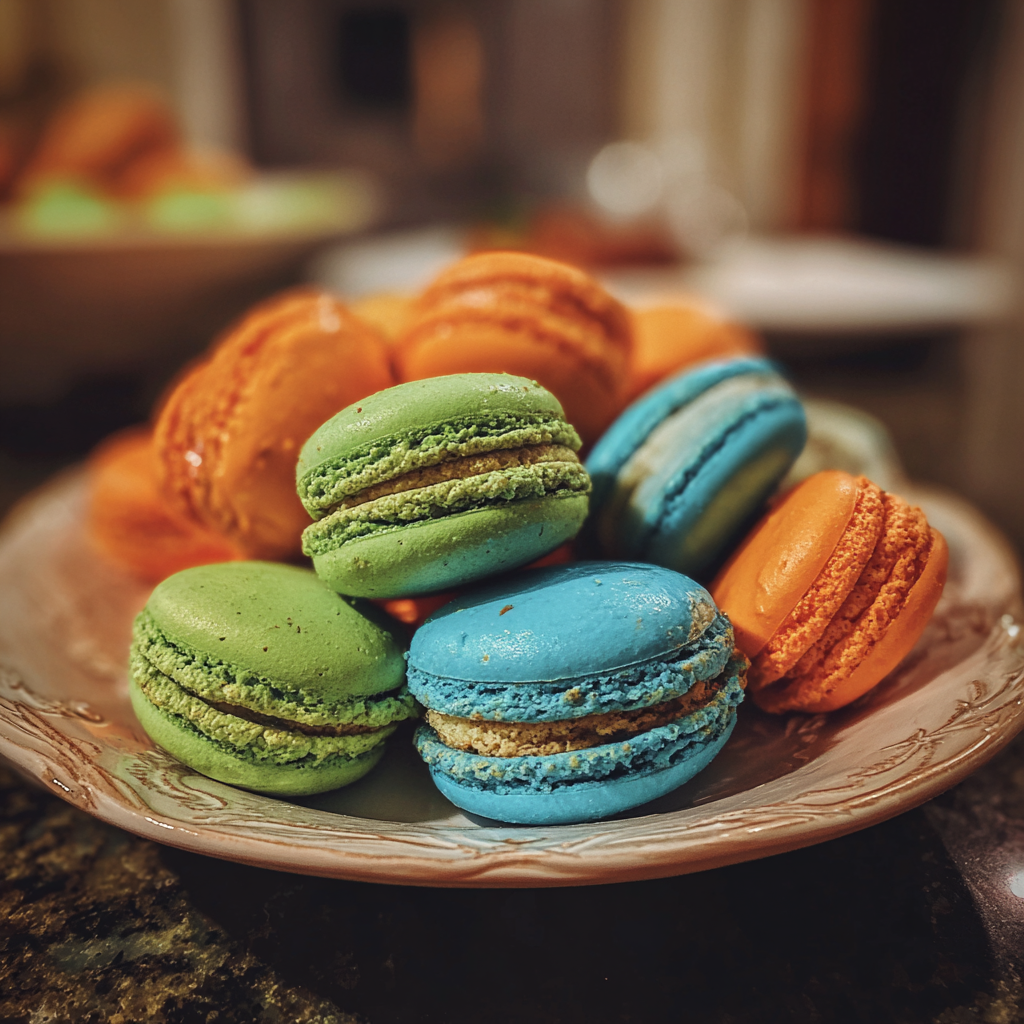 A platter of colorful macaroons | Source: Midjourney