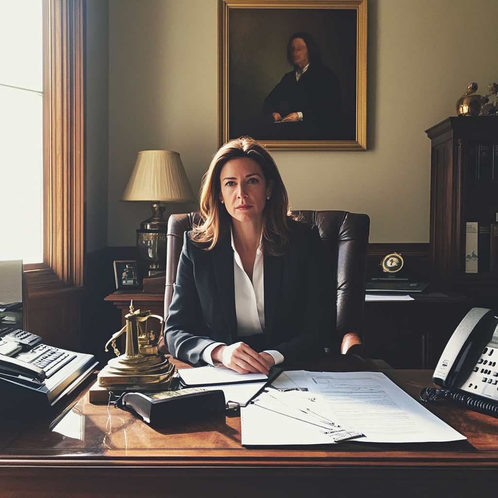 A lawyer sitting at her desk | Source: Midjourney