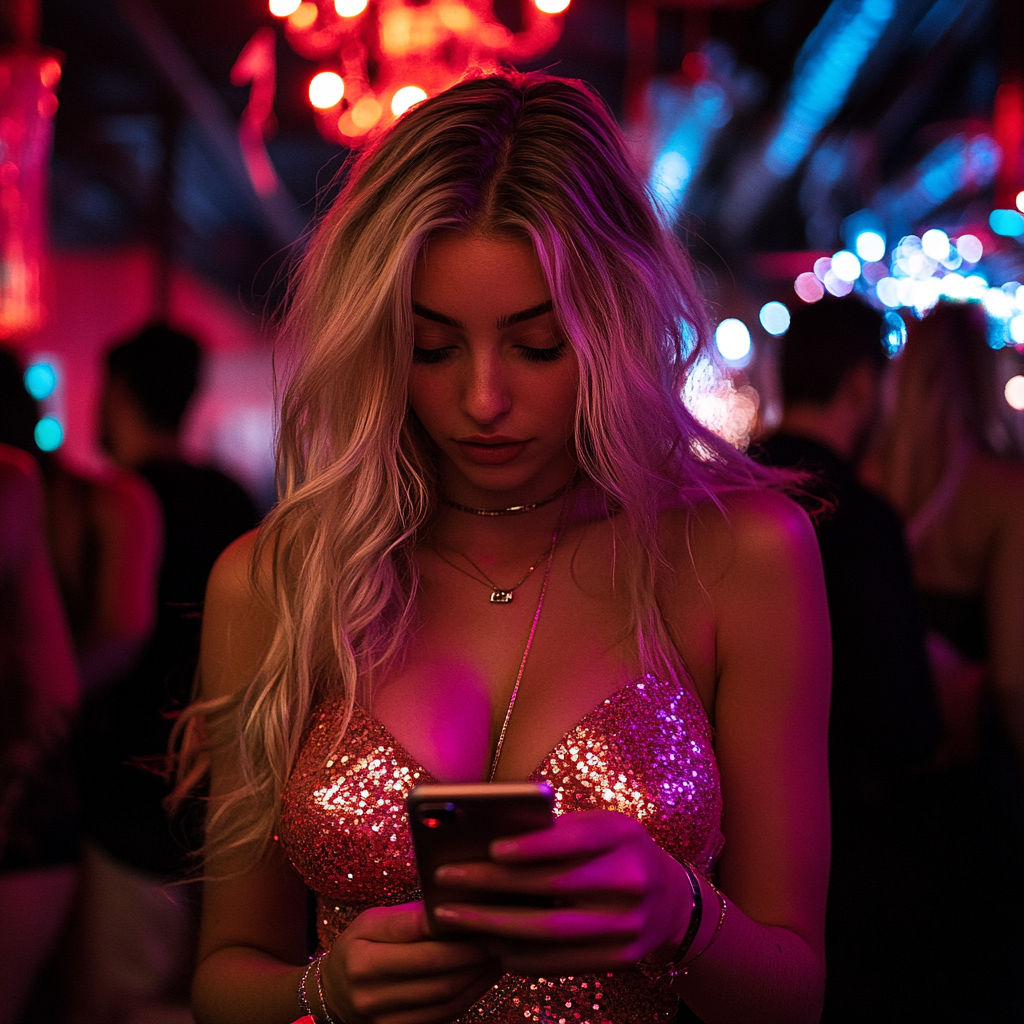 Woman using her phone | Source: Midjourney