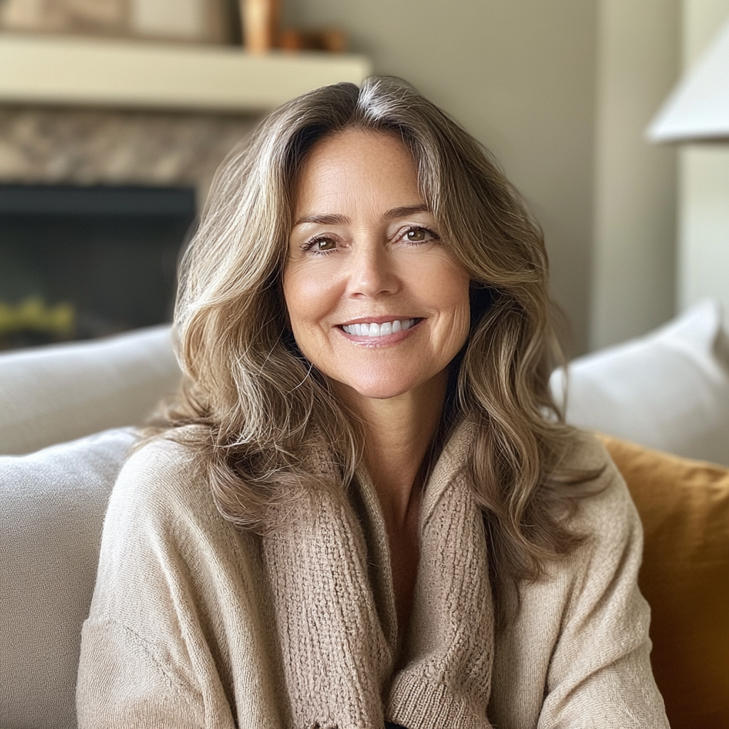 Flight Attendant Woke Me Up & Told Me to Check My Husband's Bag While He Was Away — I Never Expected What I Found 31 A smiling woman sitting on a couch | Source: Midjourney