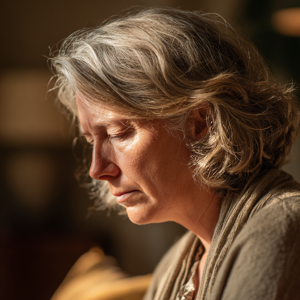 A sad middle-aged woman | Source: Midjourney