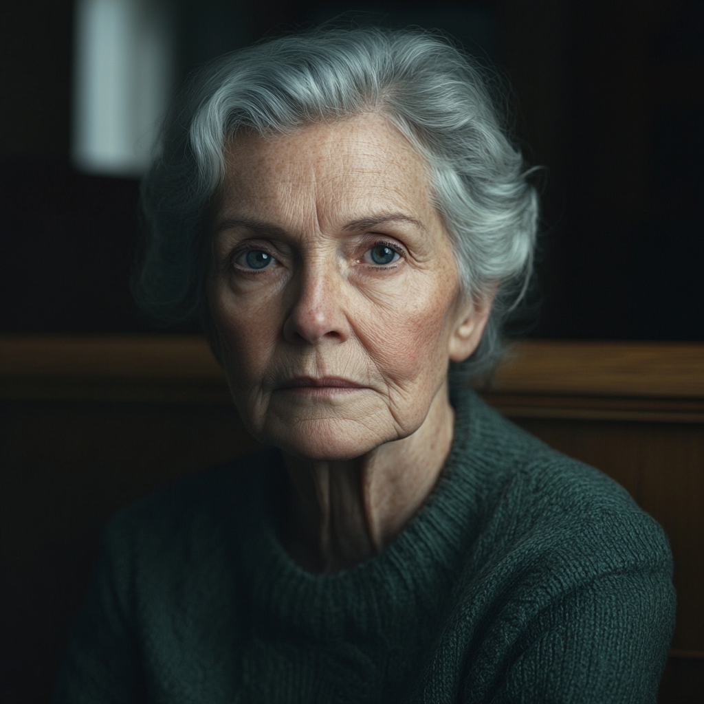 An older woman sitting in a courtroom | Source: Midjourney