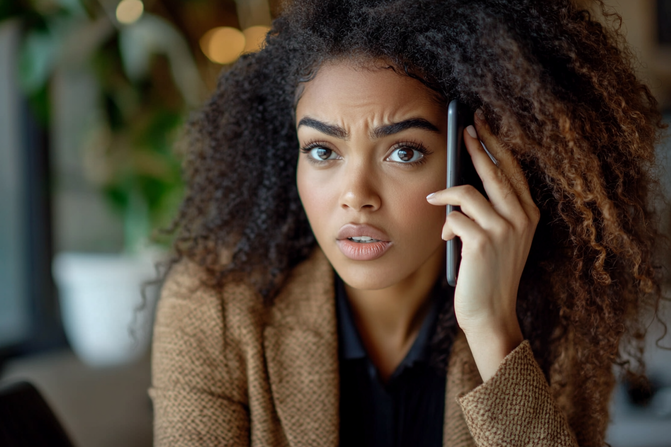 A woman speaking angrily into her cell phone | Source: Midjourney