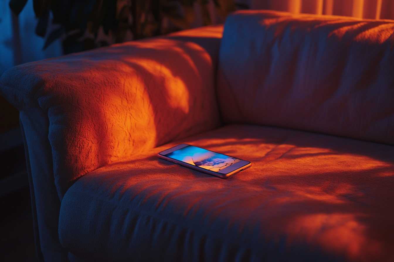 A phone on a couch | Source: Midjourney