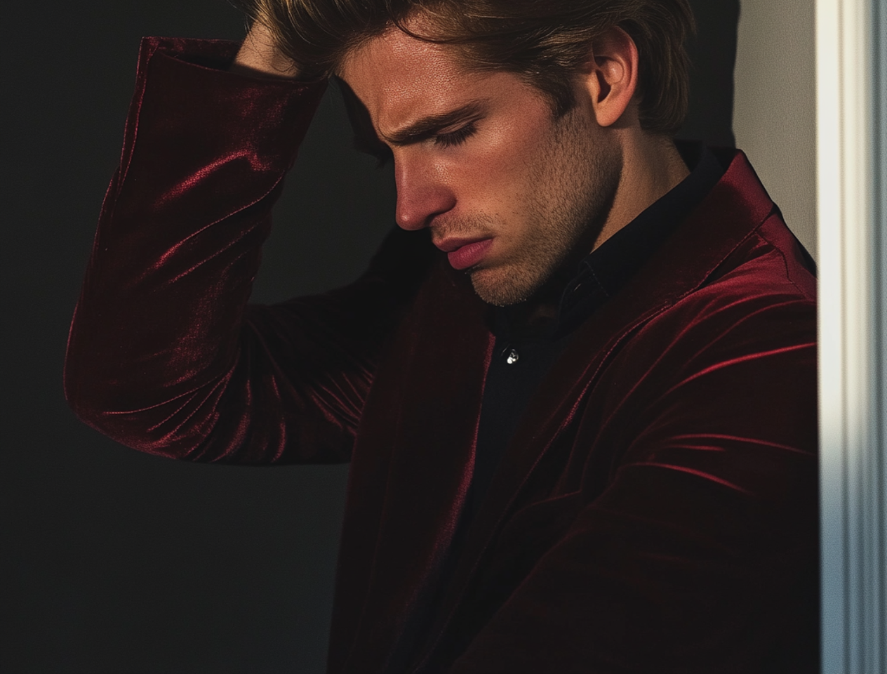 An upset man leaning against a wall | Source: Midjourney