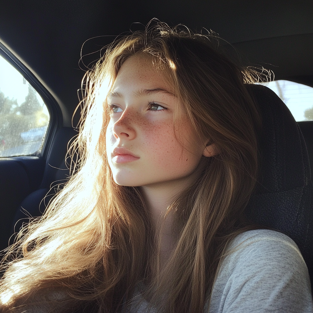 A teenage girl sitting in a car | Source: Midjourney