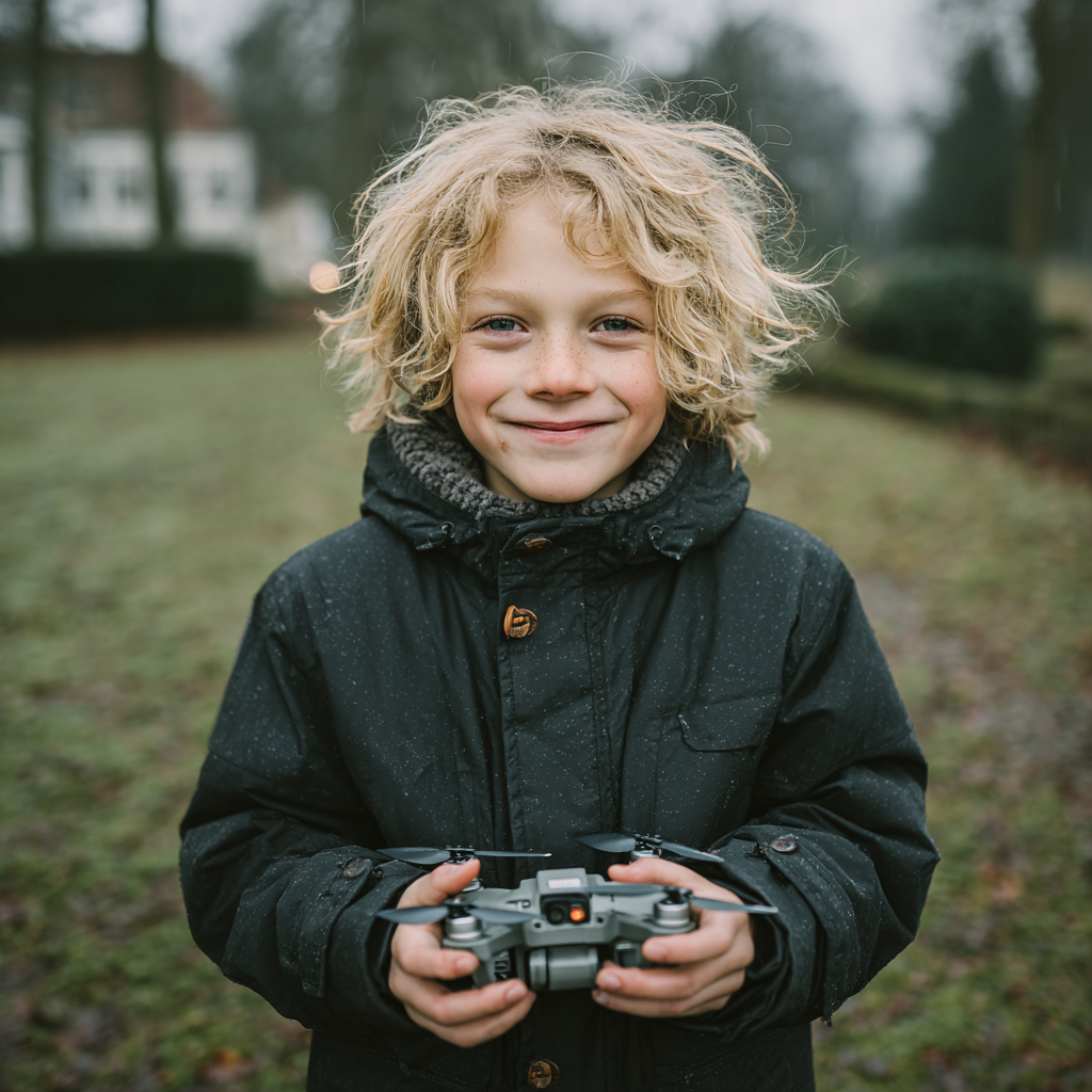 A happy boy holding a drone | Source: Midjourney
