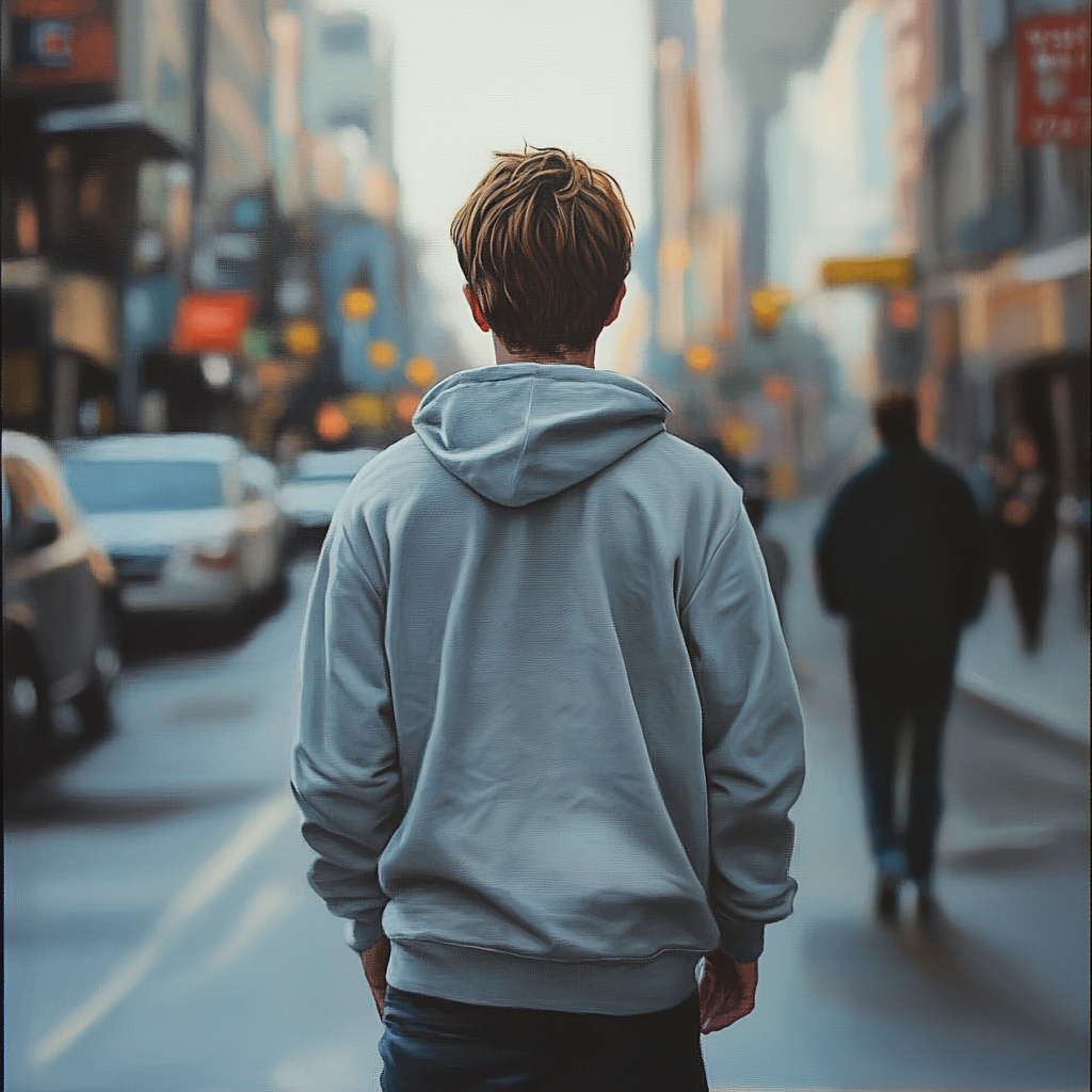 A boy walking on a street | Source: Midjourney