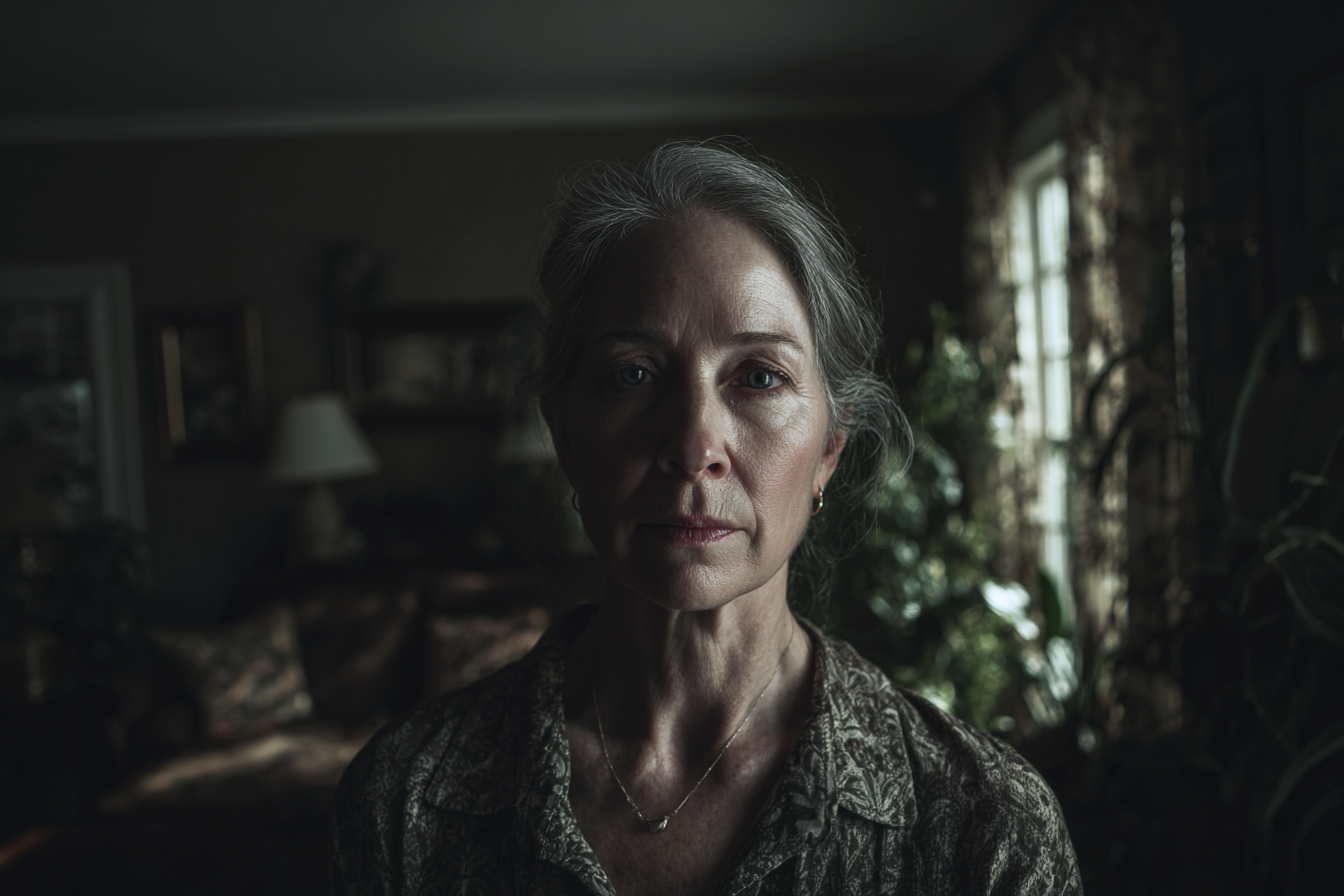 An older woman looking straight ahead | Source: Midjourney