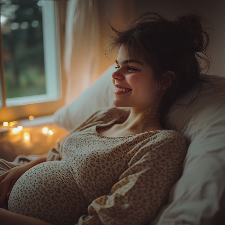 Una donna incinta felice | Fonte: Midjourney