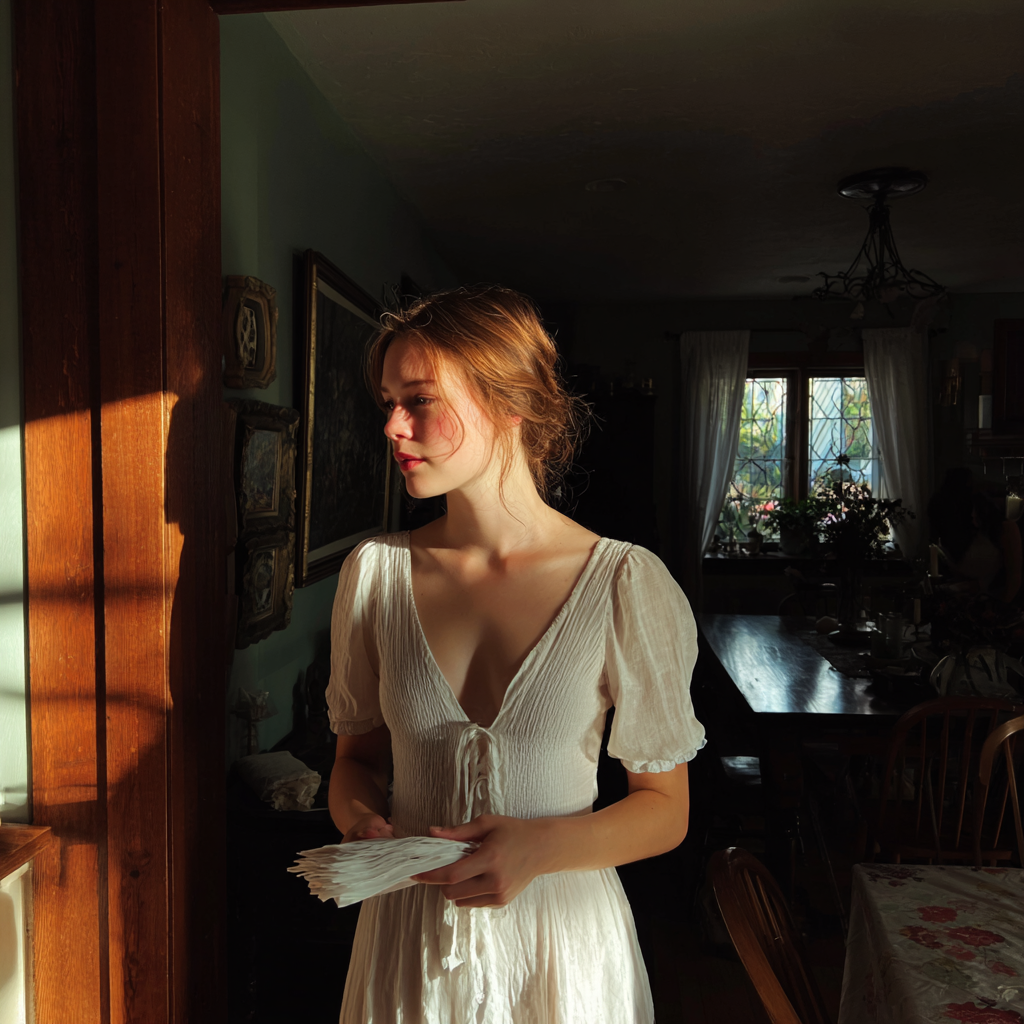 A pensive woman holding a stack of napkins | Source: Midjourney