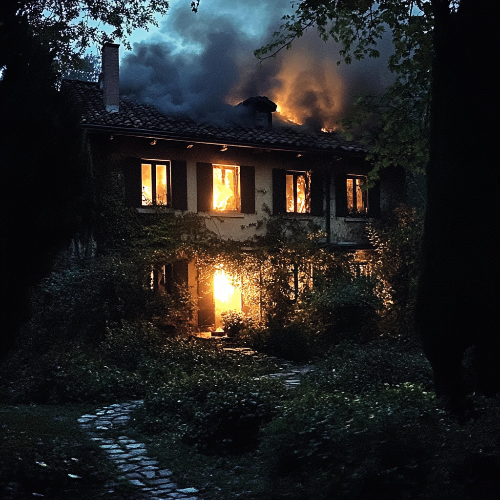 A house on fire | Source: Midjourney