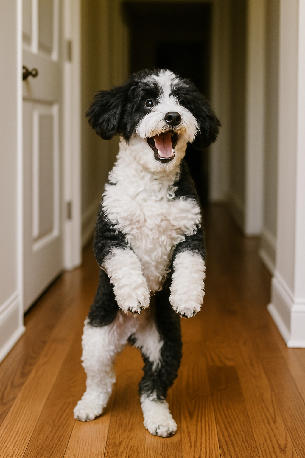 A dog jumping up to greet its owner | Source: DALL-E