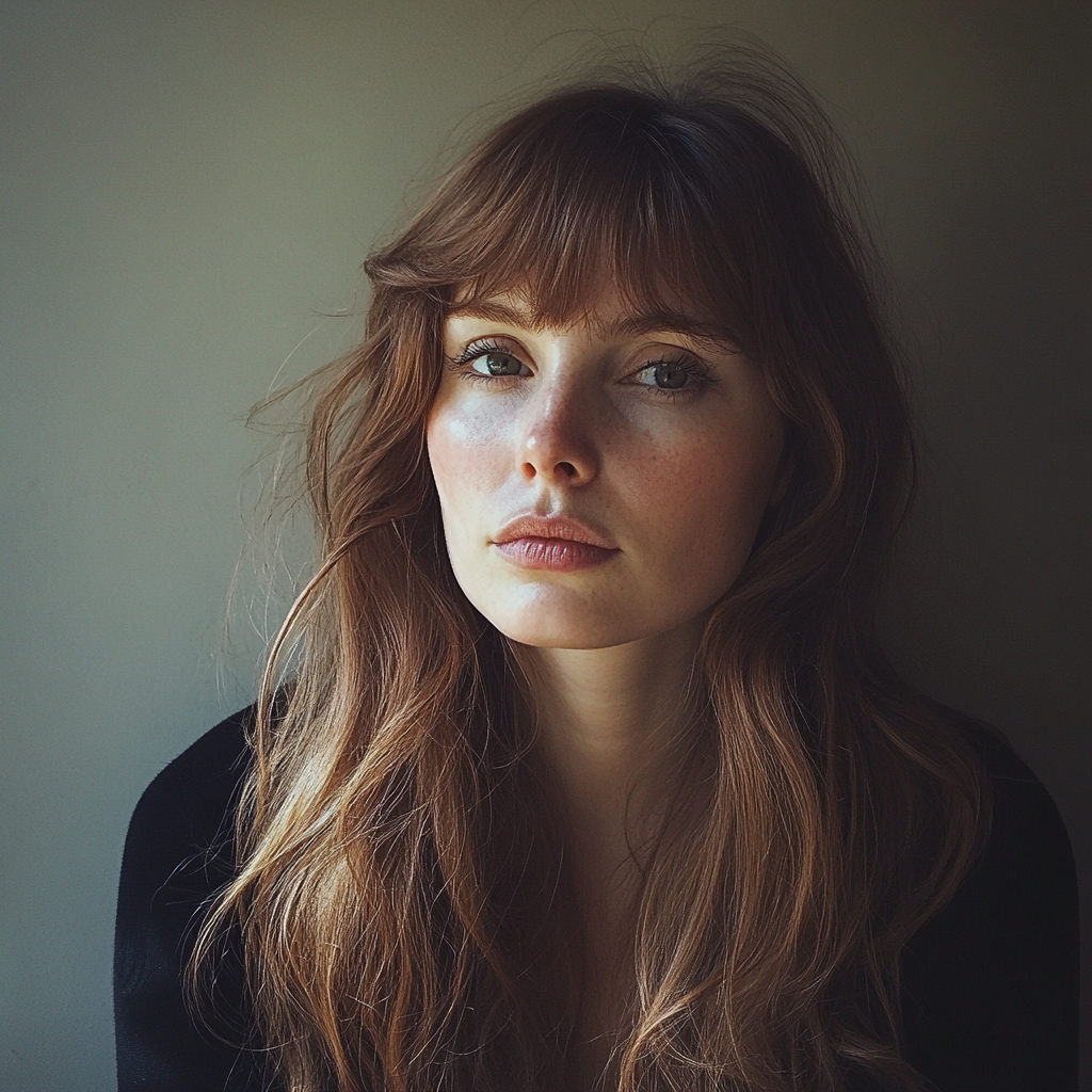 A close up of a woman with bangs | Source: Midjourney