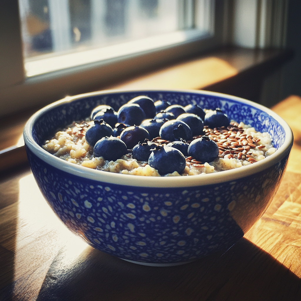 A bowl of oatmeal on a table | Source: Midjourney