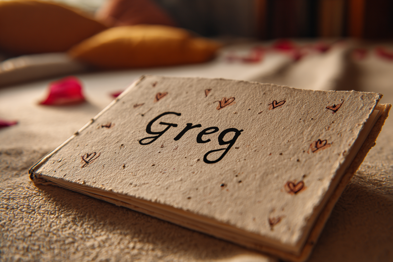 Greg's name on a scrapbook | Source: Midjourney