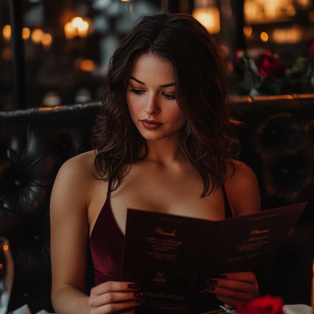 A woman holding a menu | Source: Midjourney