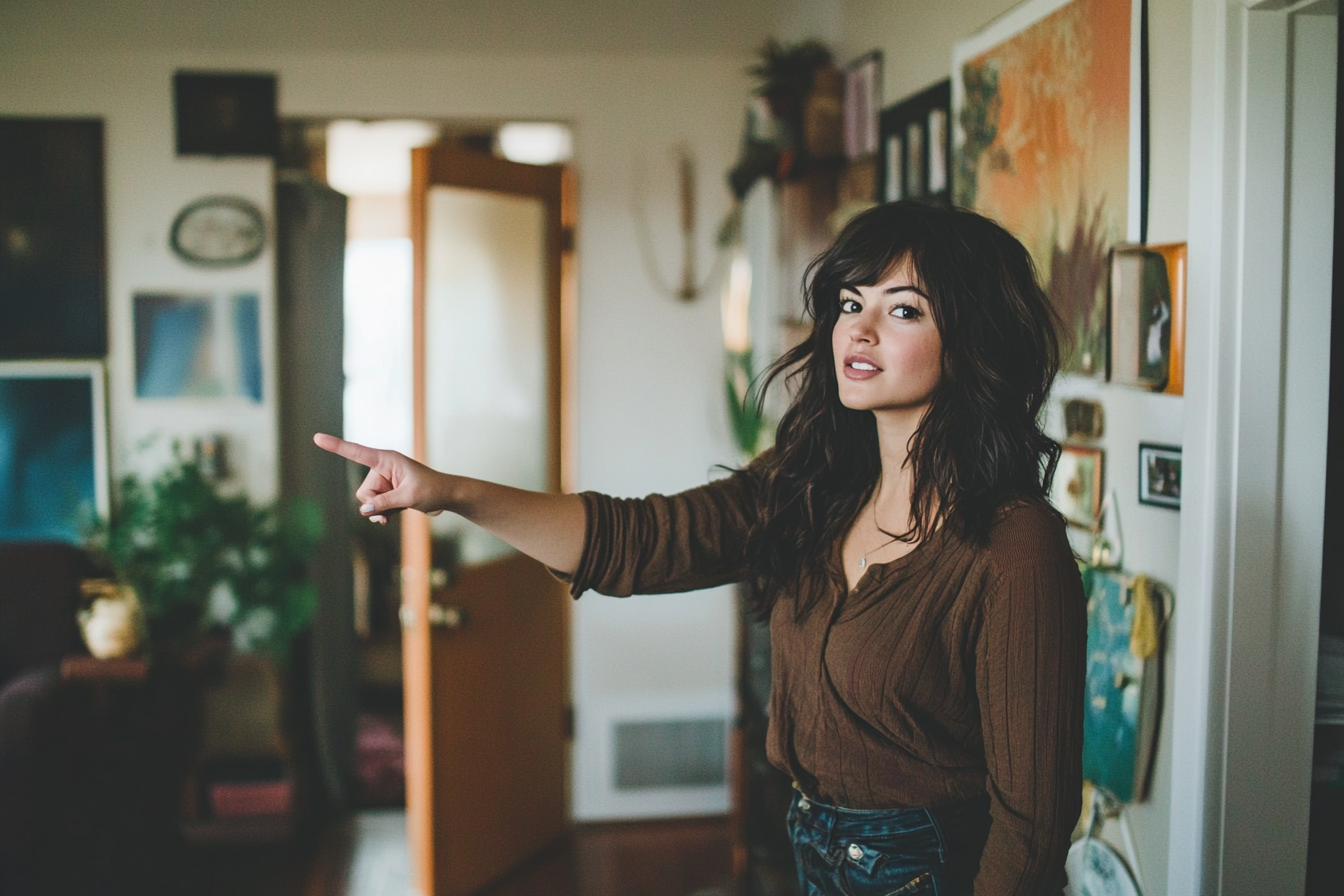 A woman pointing her finger while speaking to someone | Source: Midjourney