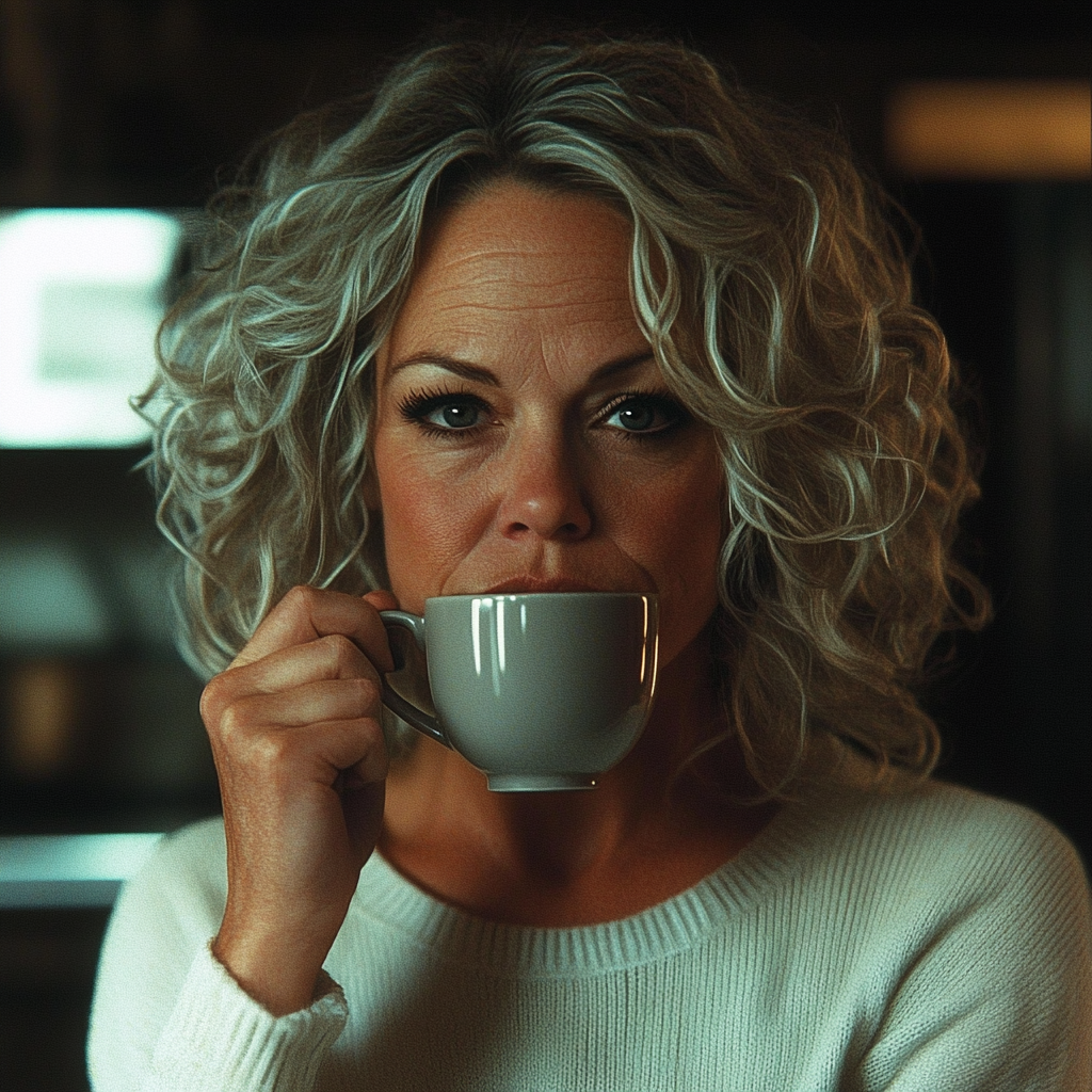 A woman drinking a cup of coffee | Source: Midjourney