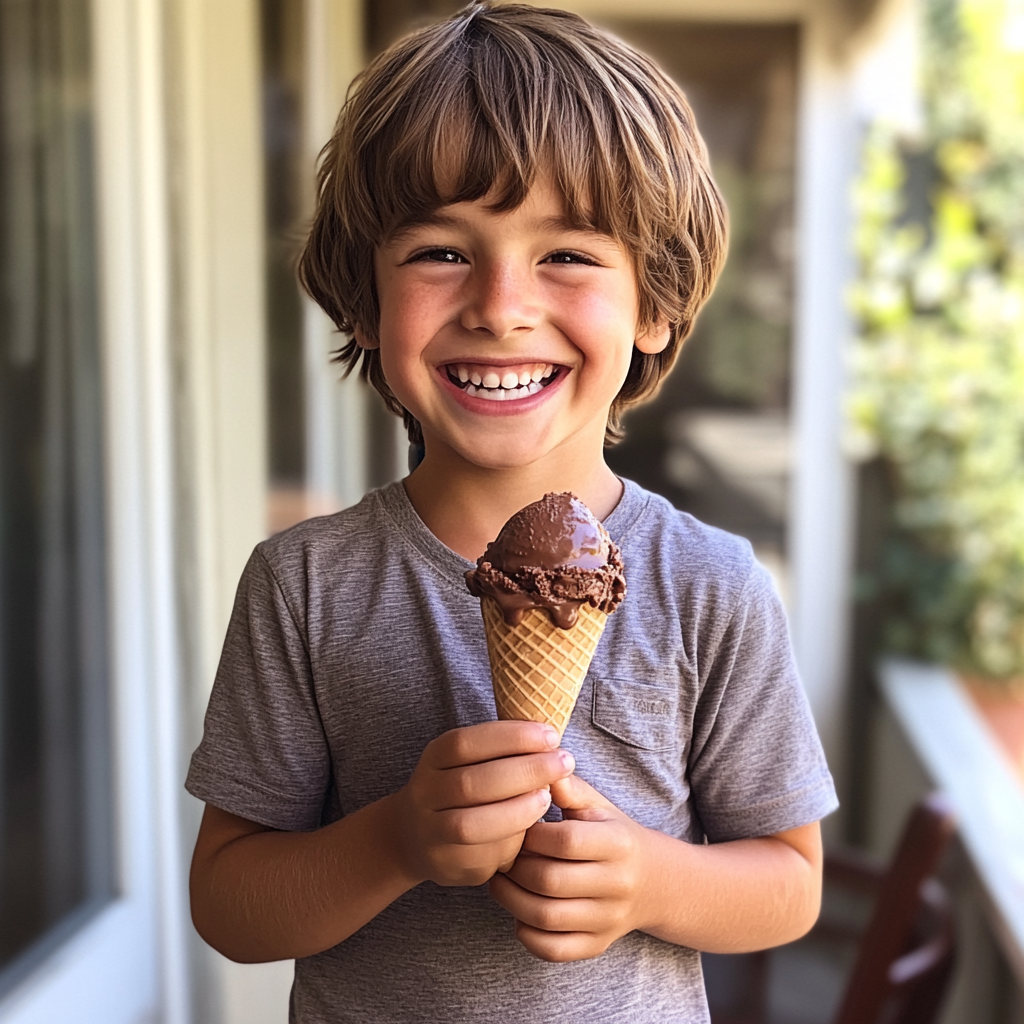 A little boy holding an ice cream cone | Source: Midjourney