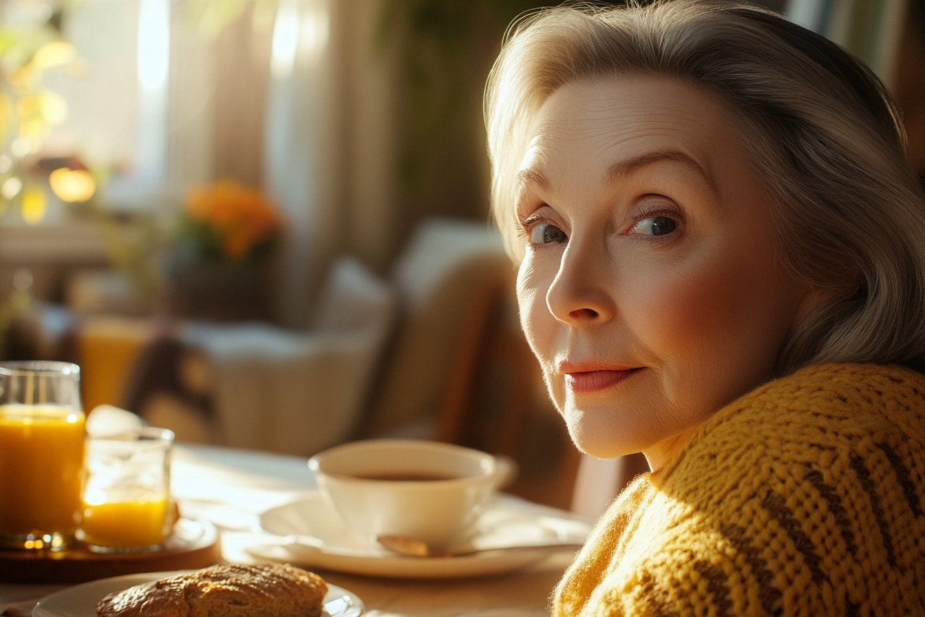 A woman at the breakfast table | Source: Midjourney