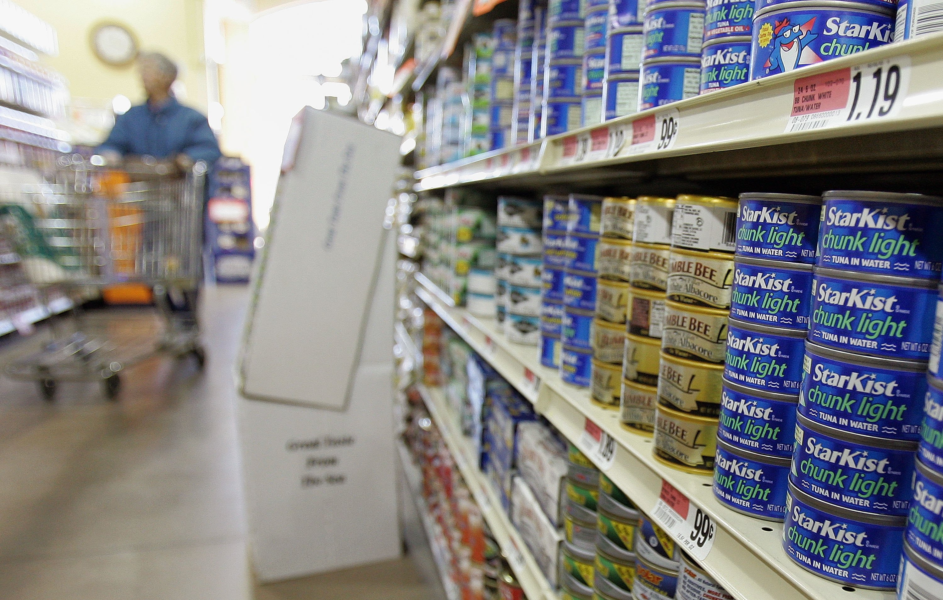 Cans of tuna fish are displayed in a grocery store in Des Plaines, Illinois, on January 27, 2006 | Source: Getty Images