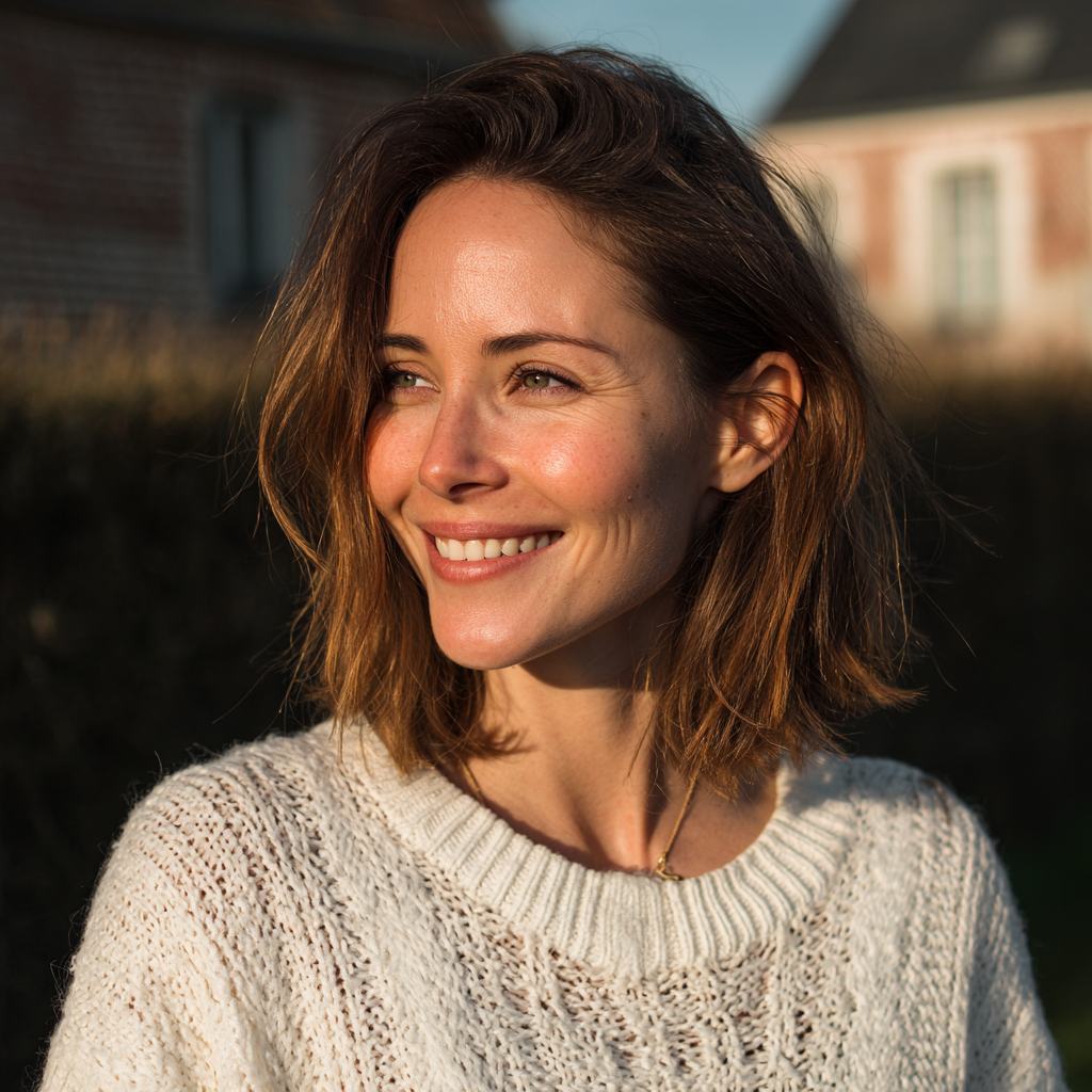 Uśmiechnięta kobieta stojąca na zewnątrz | Źródło: Midjourney