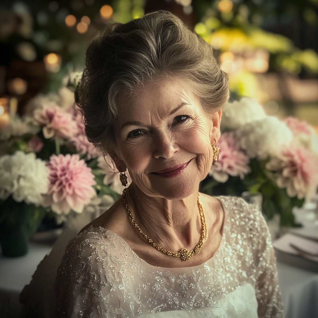 An older woman wearing a bridal gown | Source: Midjourney