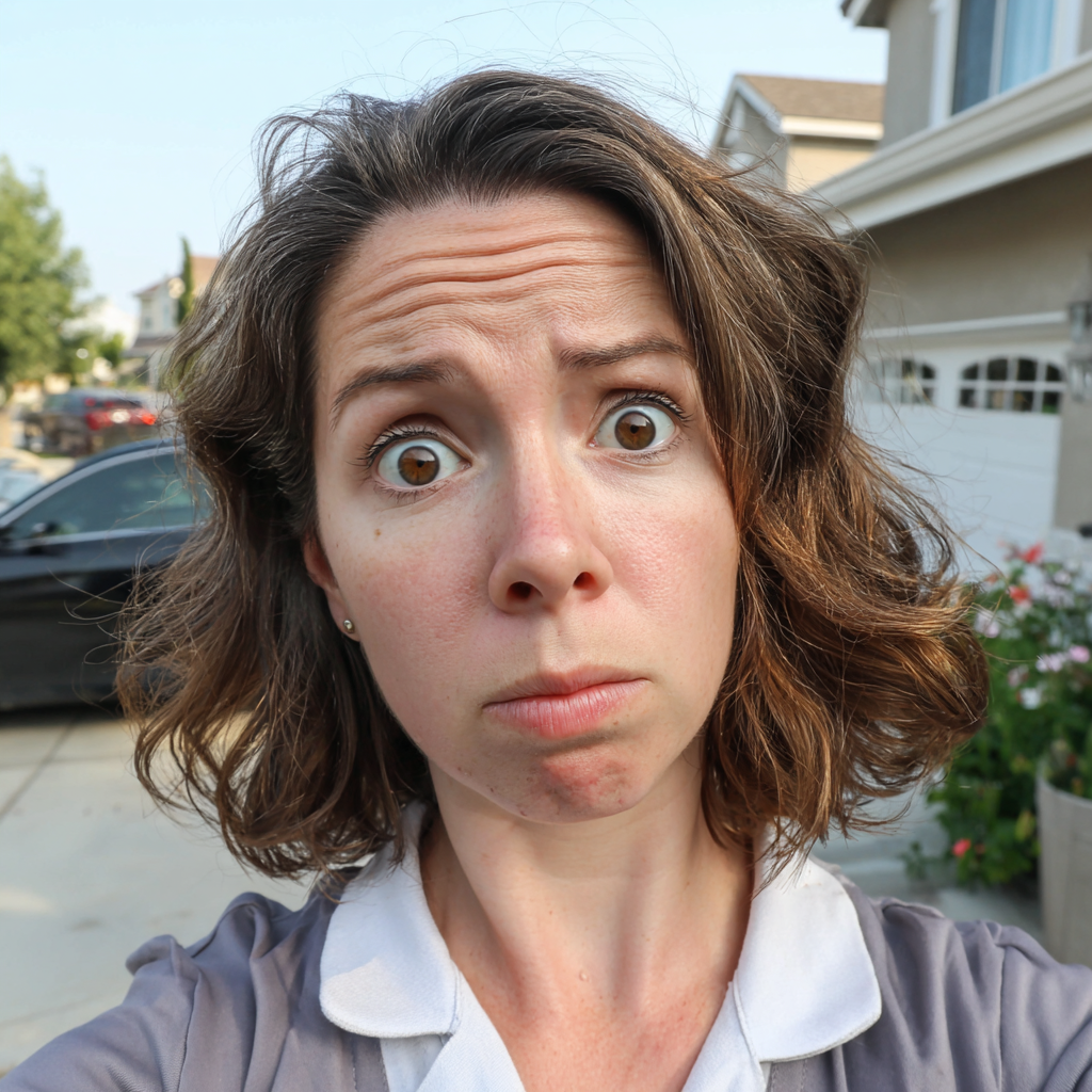 A close-up of a shocked woman standing outside | Source: Midjourney