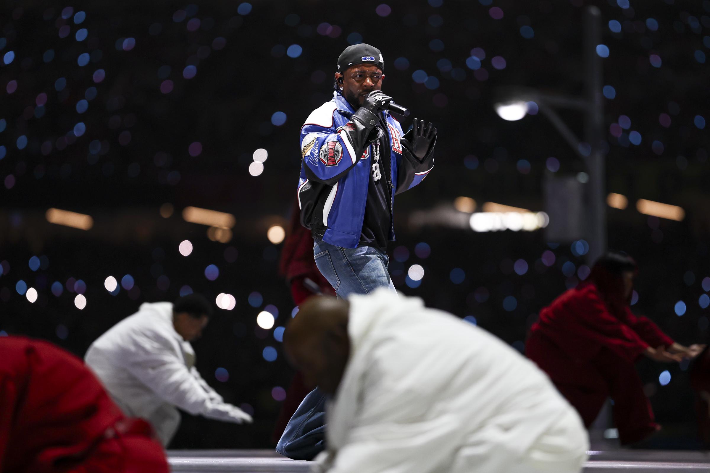 Kendrick Lamar during his performance at Super Bowl LIX on February 9, 2025, in New Orleans, Louisiana. | Source: Getty Images