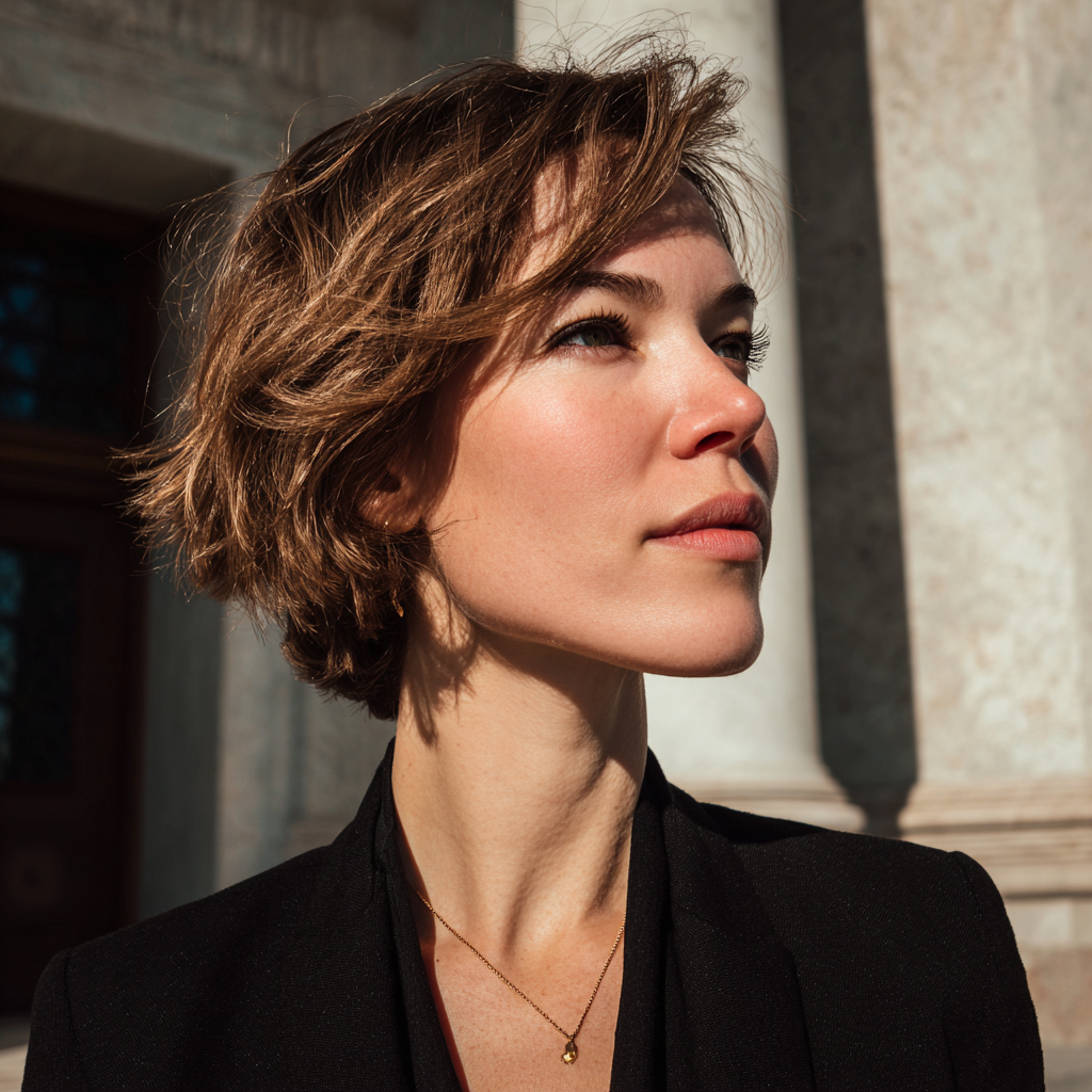 A pensive woman wearing a black blazer | Source: Midjourney