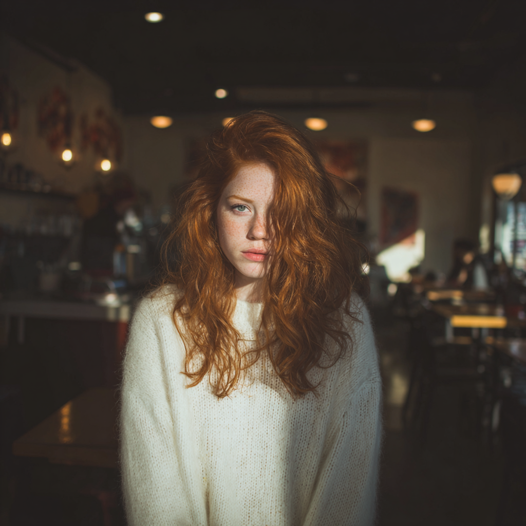 A woman standing in a coffee shop | Source: Midjourney
