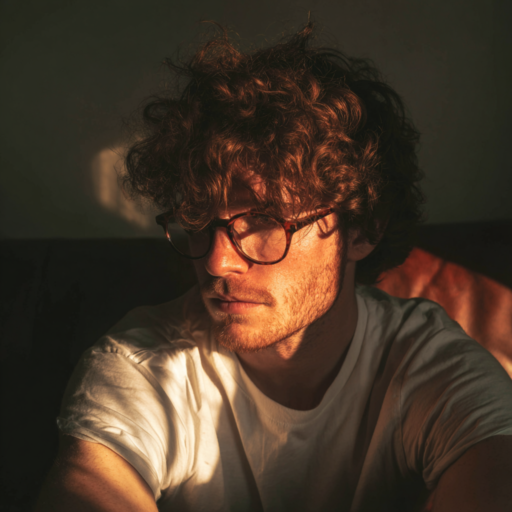 A pensive man sitting on a couch | Source: Midjourney