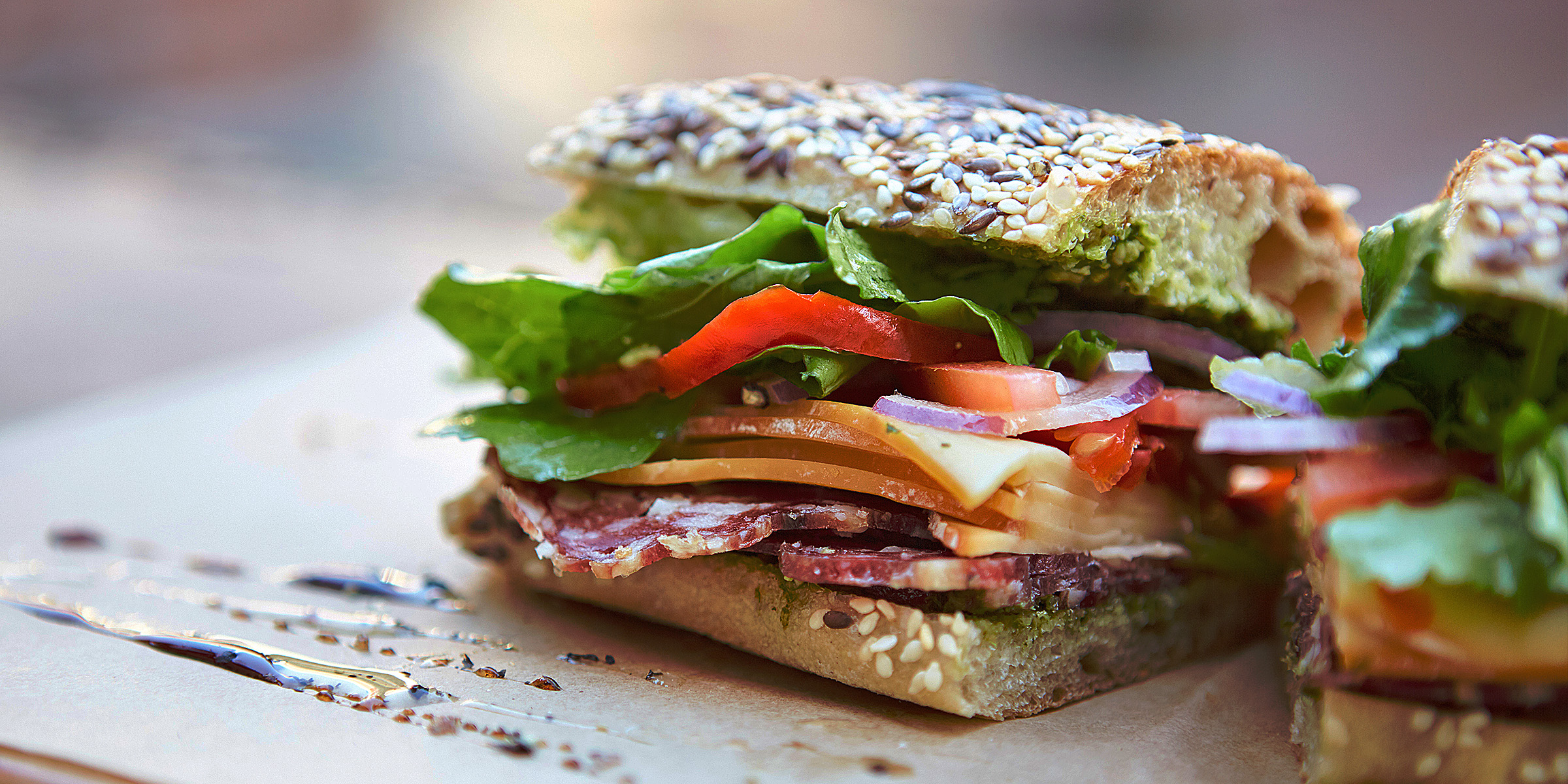 A fresh sandwich cut in half | Source: Shutterstock