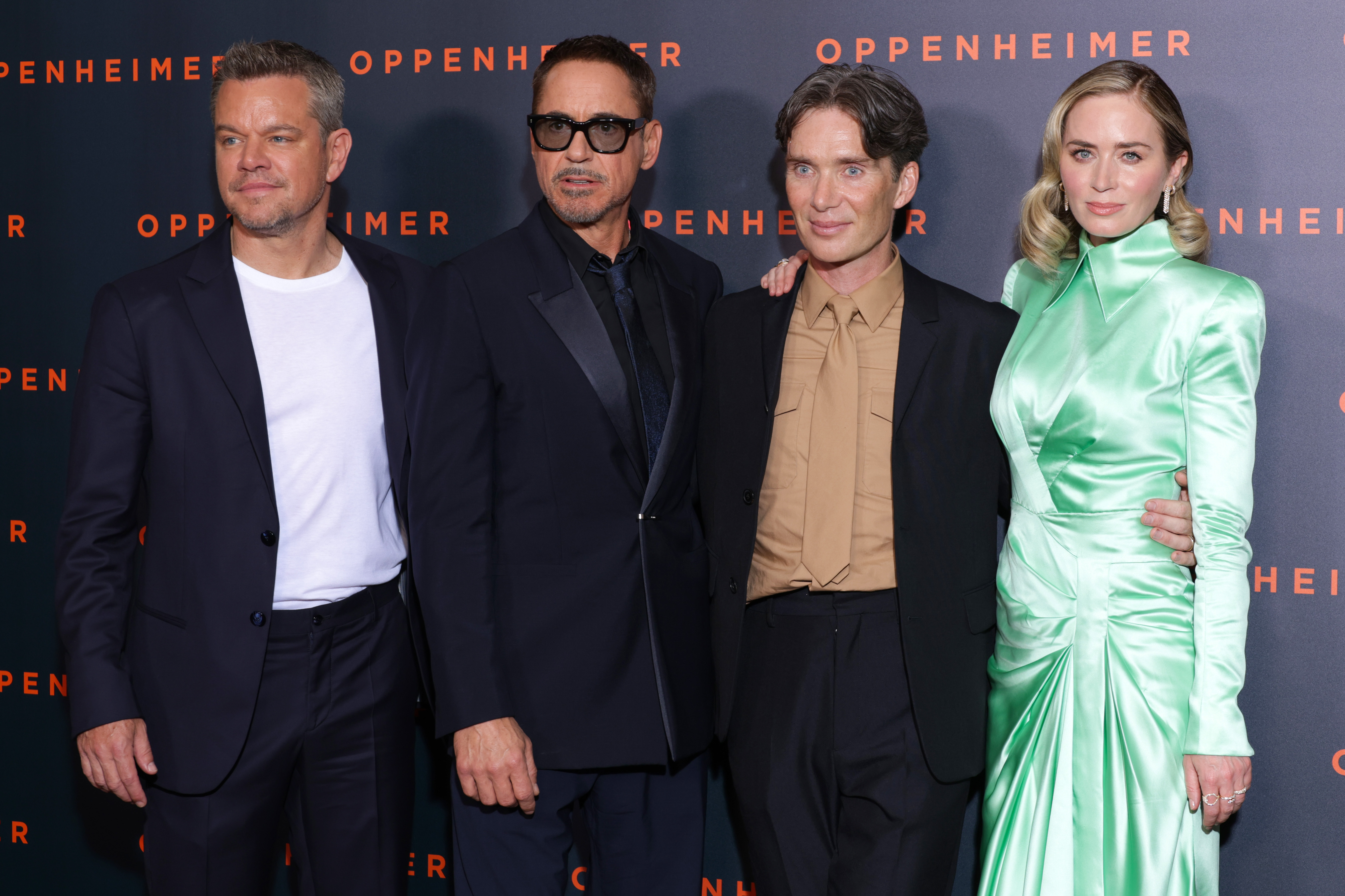 Matt Damon, Robert Downey Jr, Cillian Murphy, Emily Blunt attend the "Oppenheimer" premiere at Cinema Le Grand Rex on July 11, 2023 in Paris, France. | Source: Getty Images