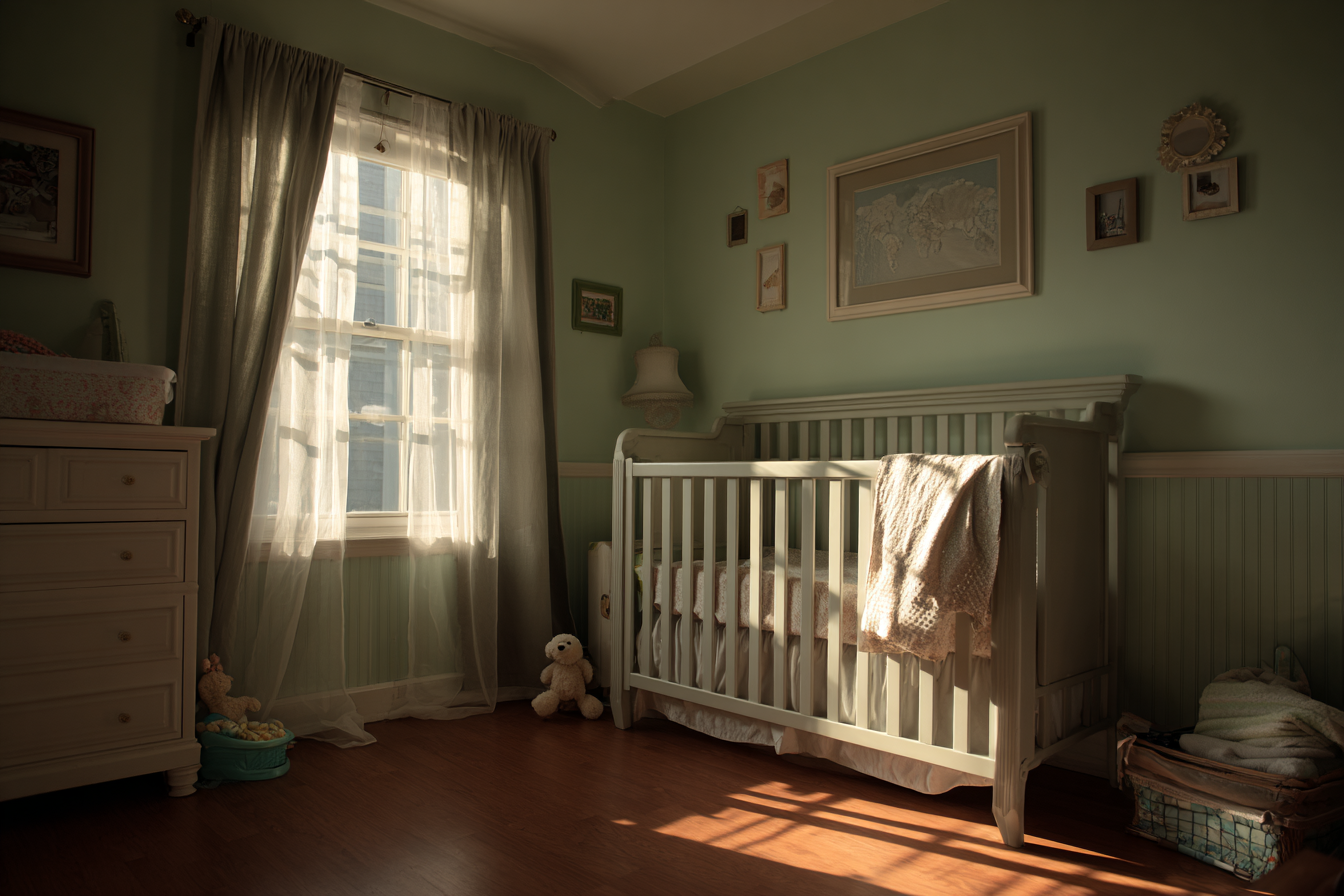 A nursery with green walls | Source: Midjourney
