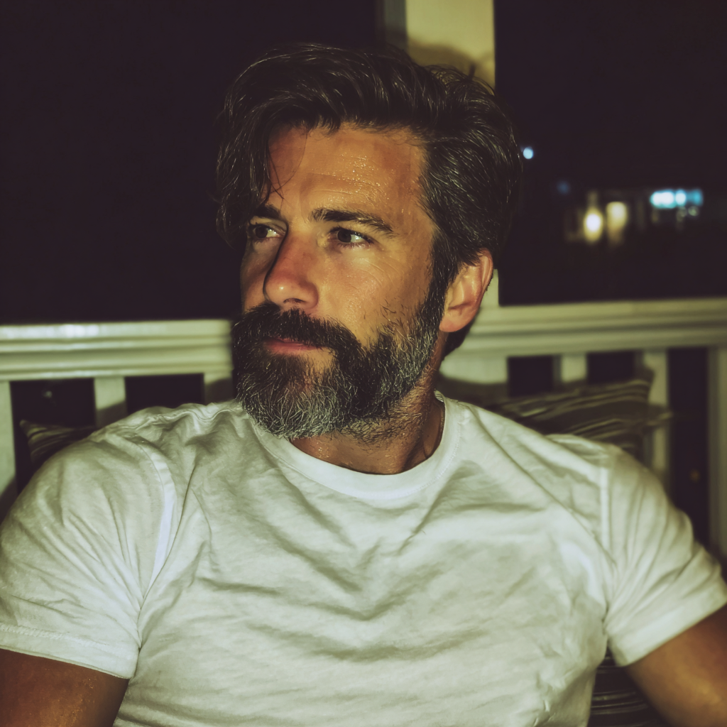 A man sitting on a porch at night | Source: Midjourney